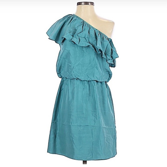 𝅺TIBI New York Turquoise Washed Silk One Shoulder Dress Size 2 - Picture 1 of 7